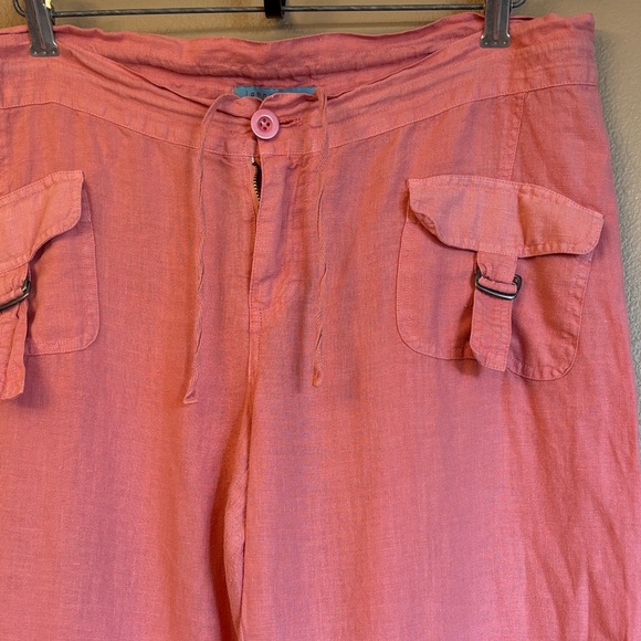 Johnny Was Size MEDIUM Coral Pink Linen Wide Leg Button-Front Pants - Picture 7 of 16